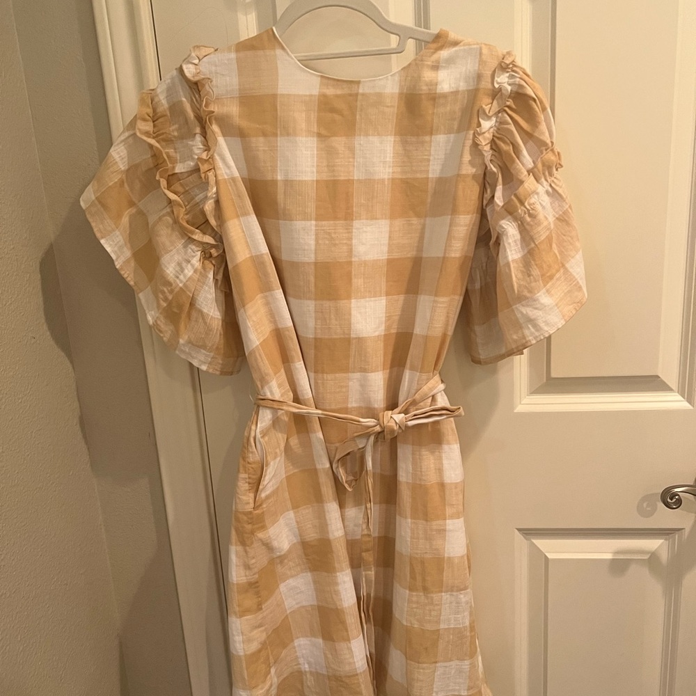 Gold ruffle sleeve dress